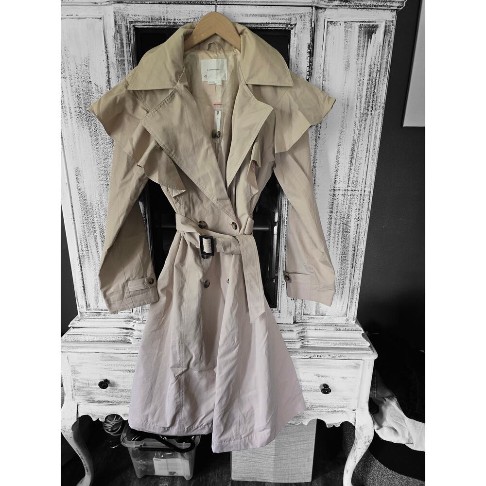 NWT Anthropologie Khaki Belted Trench Ruffled Coat - Size Large - Picture 5 of 5